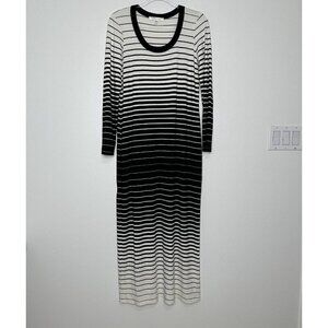 Karen Kane Maxi Dress Long sleeve striped black white L Knit Slit Scoop
